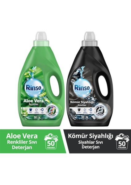 Sıvı Çamaşır Deterjanı Aloe Vera Renkiler 3 Lt X1 + Rinso Kömür Siyahlığı, Siyahlar 3 Lt X1