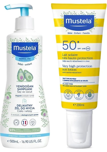 Tüm Aile İçin Spf 50+ Güneş Losyonu 200 ml + Mustela Yenidoğan Saç ve Vücut Şampuanı 500 ml