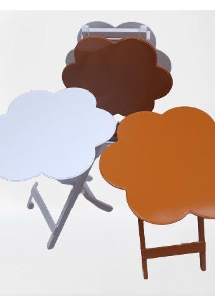 Çanta Zigon Papatya Sehpa Dörtlü Model Ahşap Mdf Beyaz ve Hardal Renk Uyumu El Yapımı