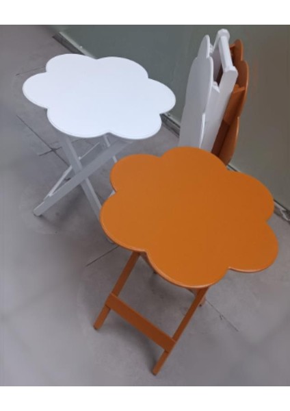 Çanta Zigon Papatya Sehpa Dörtlü Model Ahşap Mdf Beyaz ve Hardal Renk Uyumu El Yapımı modelleri