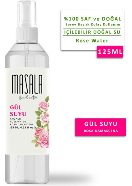 3 Adet Saf Gül Suyu 125 ml %100 Doğal Yağlı Hidrosol - Tonik Rose Floral Water Hydrosol Tonic