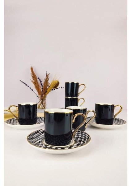Kosova Porselen 6’lı Kahve Fincan Takımı Siyah Beyaz - KGP-093