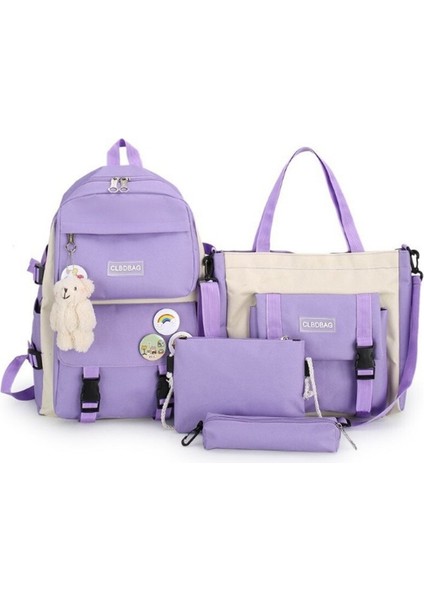 Magic Açık Sırt Çantası Büyük Kapasiteli Okul Çantası Postacı Çantası 4 Parçalı Set (Yurt Dışından)