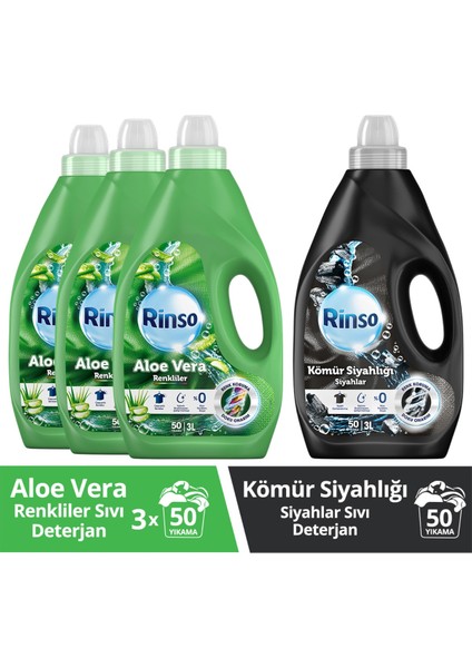 Sıvı Çamaşır Deterjanı Renk Bakım Sağlayıcı ve Koruyucu 3 Lt Aloe Vera X3 + Kömür Siyahlığı X1