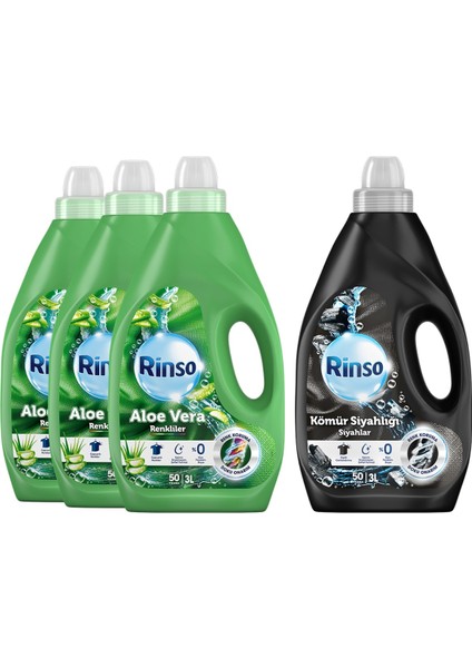 Sıvı Çamaşır Deterjanı Renk Bakım Sağlayıcı ve Koruyucu 3 Lt Aloe Vera X3 + Kömür Siyahlığı X1