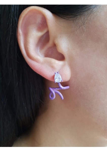 Taşlı Twisted Küpe - Pembe