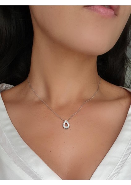Zirconia Swarovski Damla Gümüş Kolye