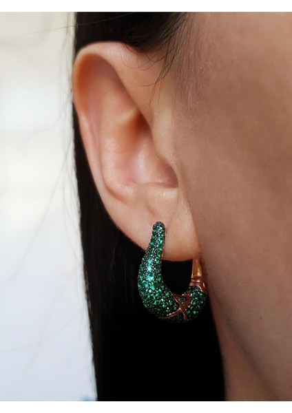 Orient Yeşil Zirkon Taşlı Rose Gümüş Küpe modelleri