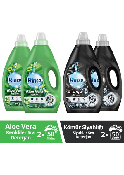 Sıvı Çamaşır Deterjanı Renk Bakım Sağlayıcı ve Koruyucu 3 Lt Aloe Vera X2 + Kömür Siyahlığı X2