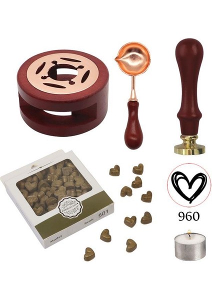Davetiye Mum Mühürü Uygulama Seti Kahverengi 960 Kalp