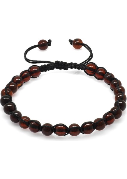 Makrome Örgülü Küre Kesim Kırmızı Doğal Damla Kehribar Bileklik