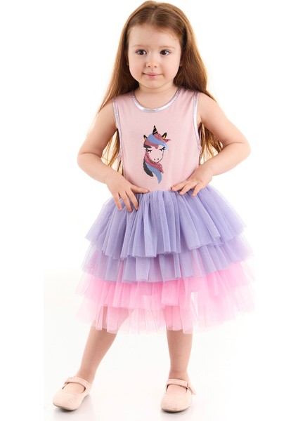 Unicorn Payet Işlemeli Kız Çocuk Tütü Elbise