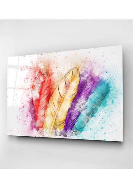 Renkli Kuş Tüyü Cam Tablo, Dekoratif Cam Tablo fırsatları