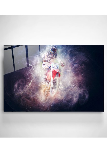 Motorsikletli Adam Cam Tablo, Dekoratif Cam Tablo