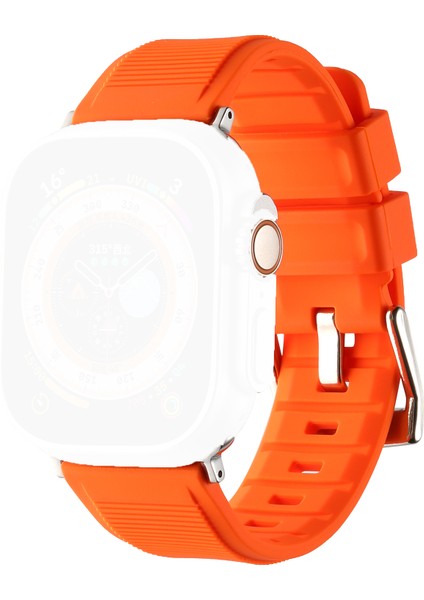 Apple Watch ile Uyumlu 44MM Kordon Kauçuk Spor Esnek Kayış Metal Tokalı Glamour Kordon Orange