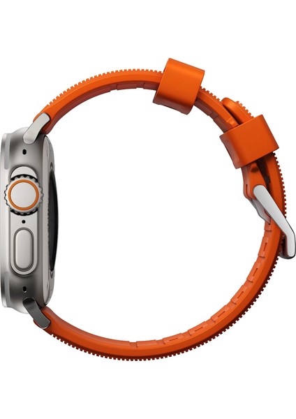 Apple Watch ile Uyumlu 44MM Kordon Kauçuk Spor Esnek Kayış Metal Tokalı Glamour Kordon Orange