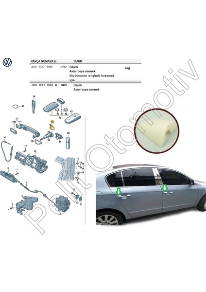 Passat B6 Kapı Kolu Kapağı Bademi Sağ (2005-2014) 3C0837880A modelleri