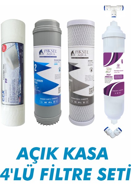 Tüm Açık Kasa Su Arıtma Cihazları ile Uyumlu Çift Karbonlu 4'lü Filtre Seti
