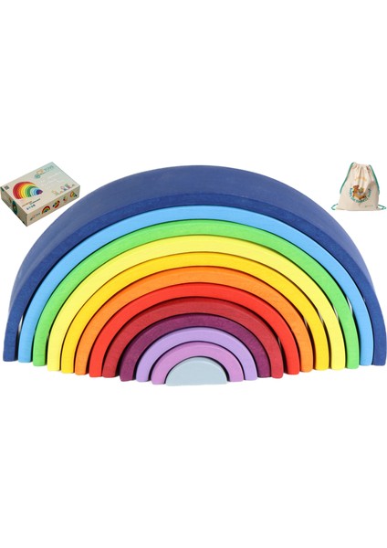 Waldorf Gün Batımı Gökkuşağı Eğitici Ahşap Oyuncak (39 CM) + Hediye Sırt Çantası