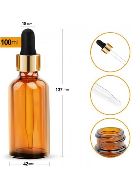 100 ml Amber-Gold Kapaklı Damlalıklı Cam Şişe 10 Adet/set