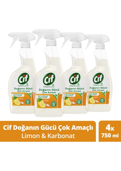 Doğanın Gücü Sprey Yağ ve Kir Leke Çıkarıcı Cleanboost Teknolojisi Limon ve Karbonat 750 ml X4