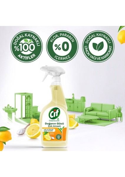 Doğanın Gücü Sprey Yağ ve Kir Leke Çıkarıcı Cleanboost Teknolojisi Limon ve Karbonat 750 ml X4