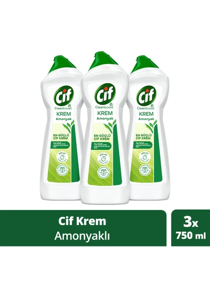 Krem Yüzey Temizleyici Amonyaklı Yağ ve Kireç Sökücü Leke Çıkarıcı 750 ml x3