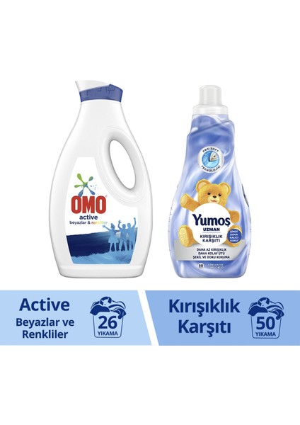 Omo Sıvı Deterjan Active Beyazlar Renkliler 1690 ml X1 + Yumoş Yumuşatıcı 1200 ml X1