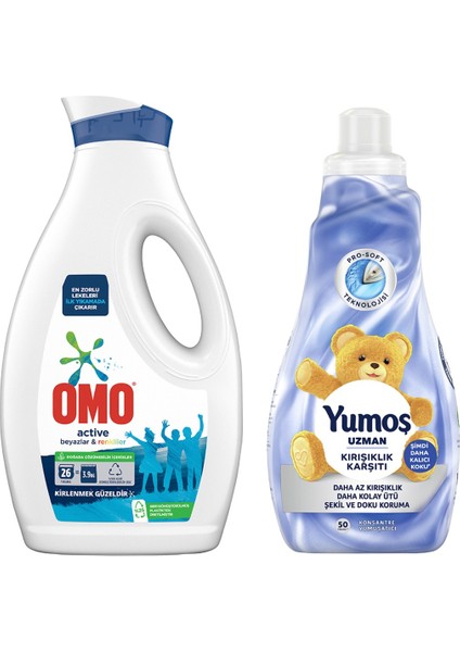 Omo Sıvı Deterjan Active Beyazlar Renkliler 1690 ml X1 + Yumoş Yumuşatıcı 1200 ml X1