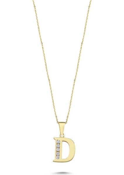 Altın Taşlı D Harfi Kolye