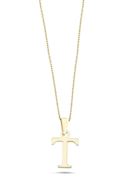 Altın Sade T Harfi Kolye