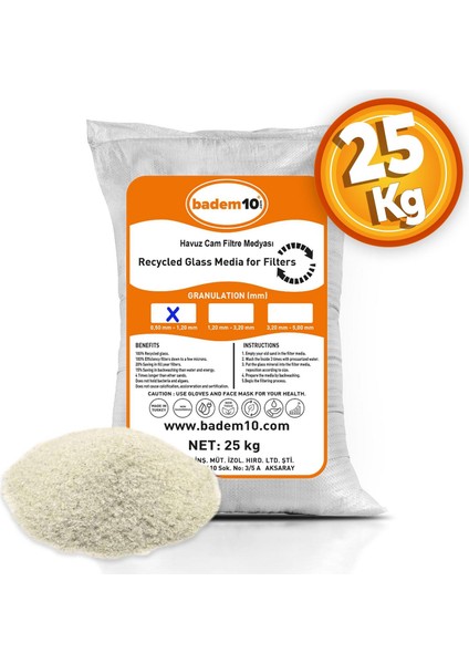 Cam Filtre Medyası 25 kg Havuz Filitre Temizleme Cam Kumu 0.50-1.20 mm