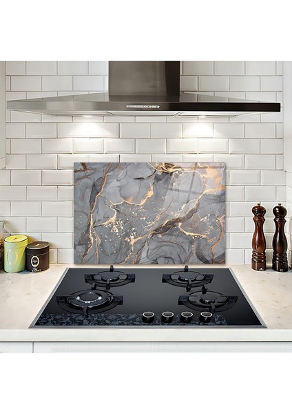 Cam Ocak Arkası Koruyucu | Gri Gold Mermer |