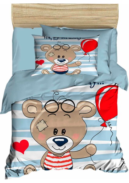 Yenidoğan Erkek Bebek Nevresim Takımı 3D Pamuklu Bear Baloon