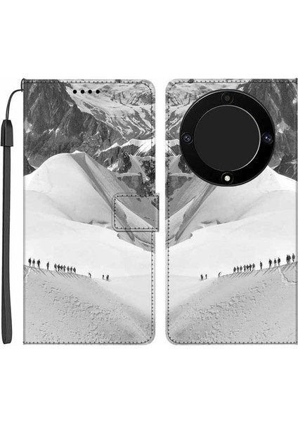 Honor X9A 5g Pu Deri Telefon Kılıf Desen Baskı Katlama Stand Cüzdan Kapağı Kayış (Yurt Dışından)