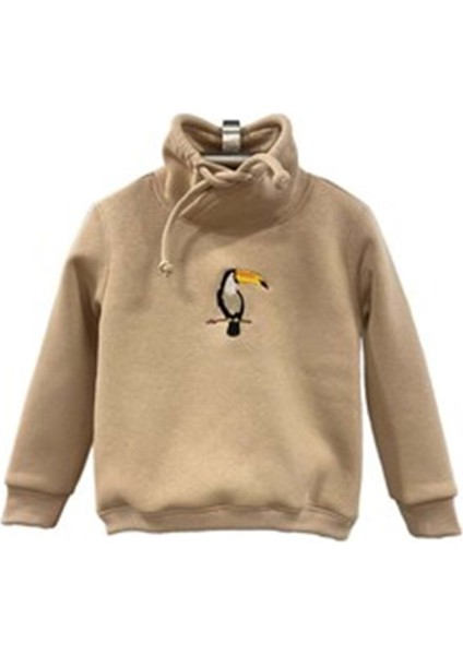Bej Erkek Çocuk Dik Yakalı Sweatshirt - Karamela - Bej - 4 Yaş