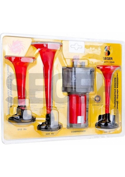 SEGER-80KH Kompresörlü Korna 12V, Kırmızı Renkli Plastik Borulu, Melodili fırsatları