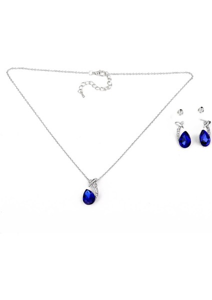 2xcrystal Rhinestone Su Damlası Kolye Kolye Küpe Takı Seti Gümüş 2 Adet (Yurt Dışından)