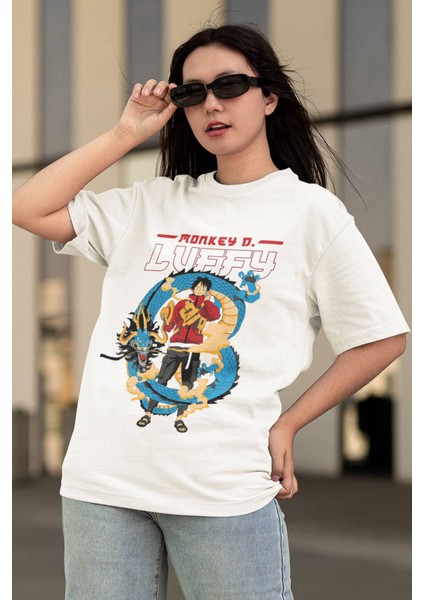One Piece Luffy Kaido Beyaz Tişört