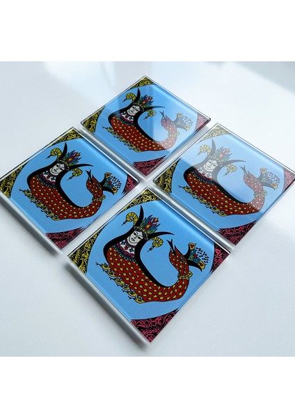 Cam Bardak Altlığı Klasik Şahmeran 4'lü Takım 10 x 10 cm