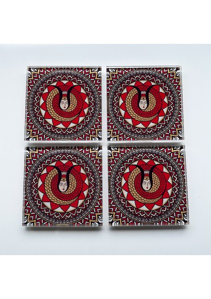 Cam Bardak Altlığı Modern Şahmeran 4'lü Takım 10 x 10 cm
