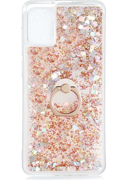 Samsung Galaxy A31 Milce Sulu Yüzüklü Silikon Arka Kapak Gold Kılıf