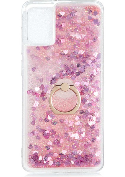 Samsung Galaxy A31 Milce Sulu Yüzüklü Silikon Arka Kapak Pembe Kılıf