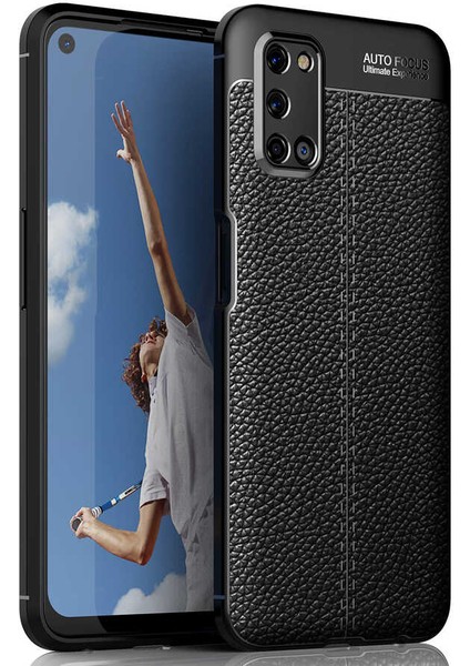 Oppo A52 Niss Silikon Deri Görünümlü Siyah Kılıf