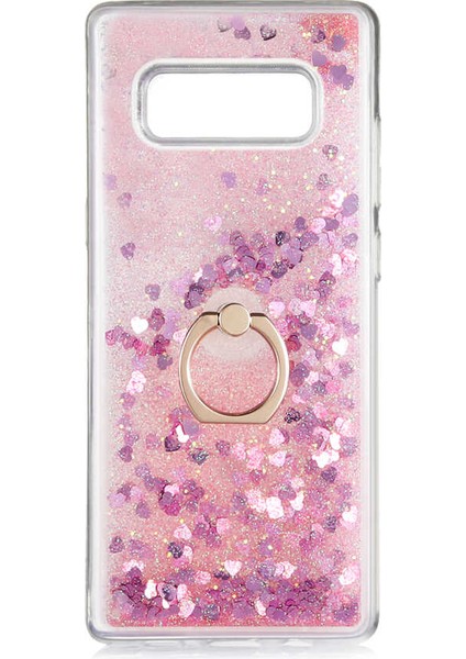 Samsung Galaxy Note 8 Milce Sulu Yüzüklü Silikon Arka Kapak Pembe Kılıf