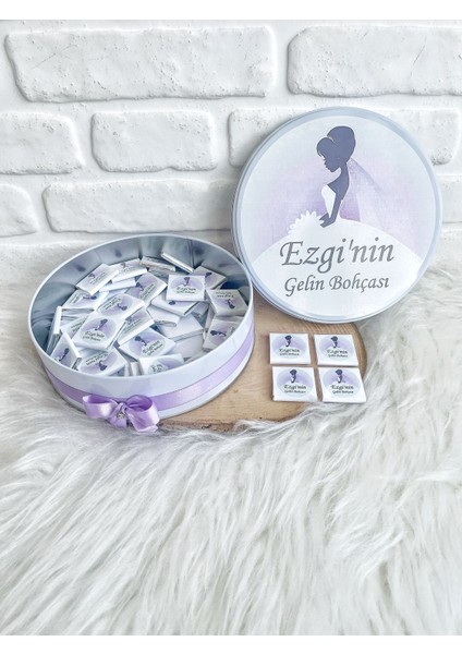 100 Adet İsme Özel Lila Gelin Bohçası Temalı Çikolata