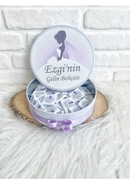 100 Adet İsme Özel Lila Gelin Bohçası Temalı Çikolata