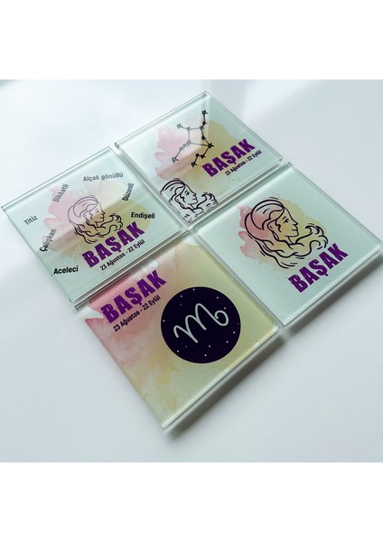 Cam Bardak Altlığı Burçlar Başak Burcu 4'lü Takım 10 x 10 cm