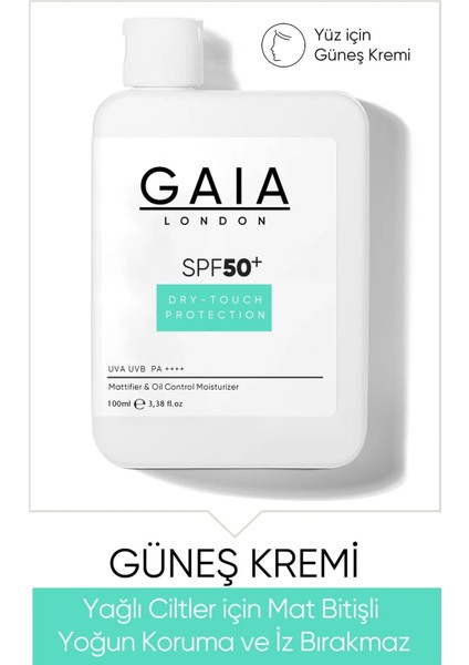 Gaia London Yağlı Ciltler İçin Mat Bitişli 50SPF+ Uva/uvb 100 ml Güneş Kremi