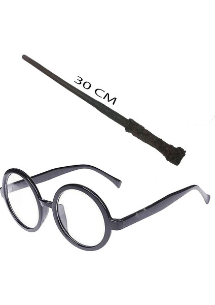 Harry Potter Asası 30 cm ve Siyah Çerçeveli Harry Potter Gözlüğü Seti (3791)